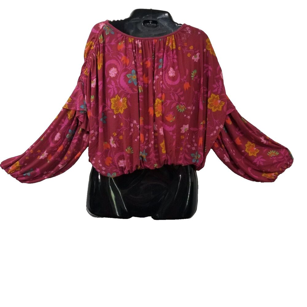 Free People Womens Ruffle Floral Mesh Crop Top Long Sleeve Size X Small